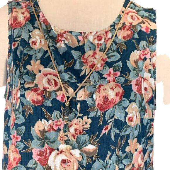 VTG Caroline Wells Sleeveless Dress Floral with attached Necklace Plus Sz #90D - Picture 3 of 7